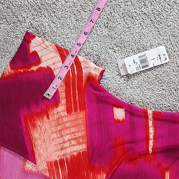 Natori V-Neck Ruched Short Sleeve Geometric Blouse Size Large - Picture 6 of 10